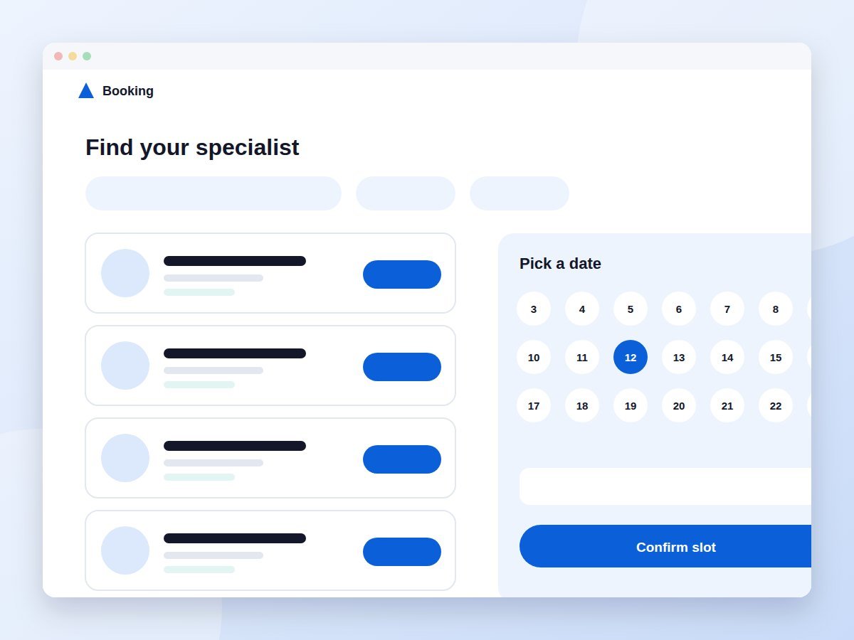 Appointment booking page on a hospital website